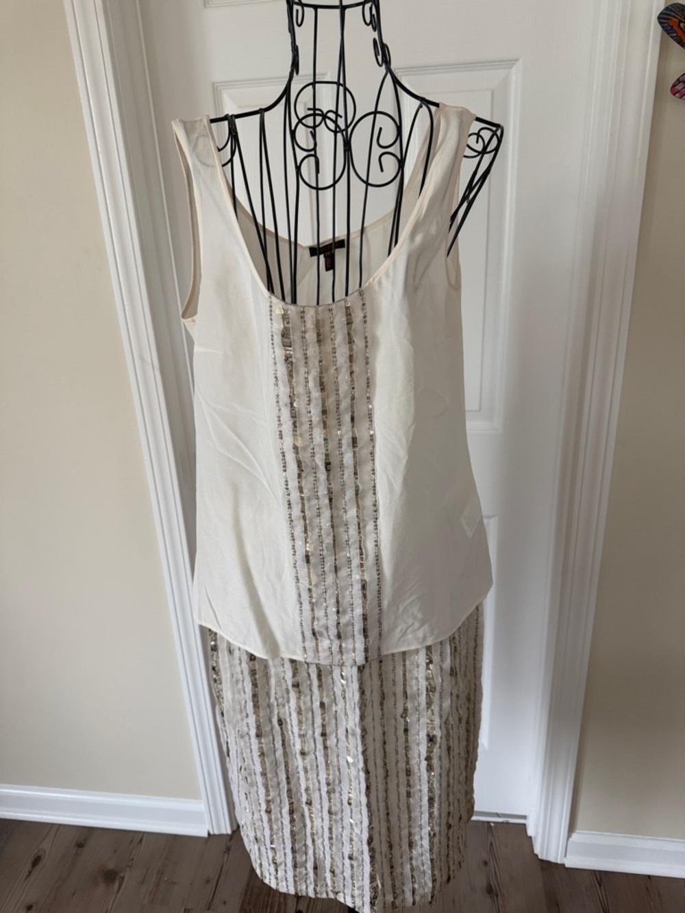 Escada Cream and Silver Sequin Skirt Set